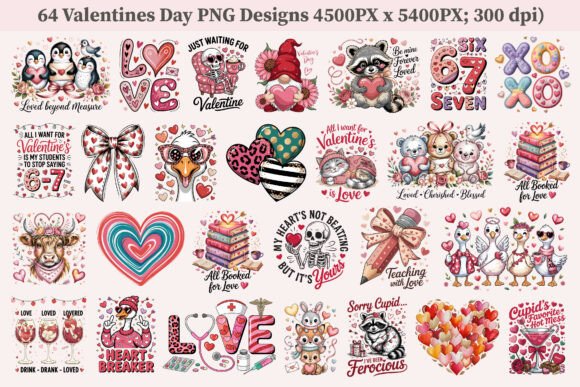 64 Valentine Love Sublimation PNG Bundle