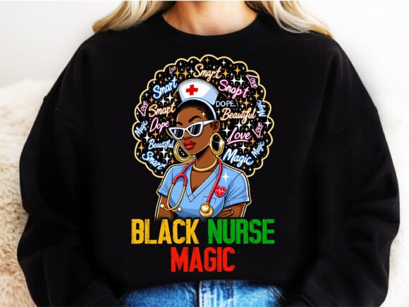 Black Nurse Magic Afro Woman Power SVG