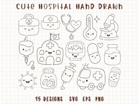 Cute Hospital Nurse Medical Line Art