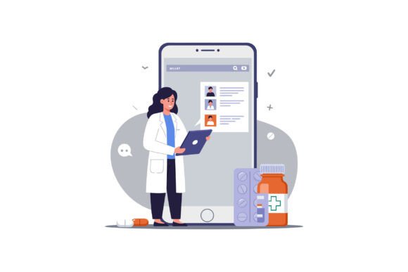 Doctor in White Coat Using Tablet While