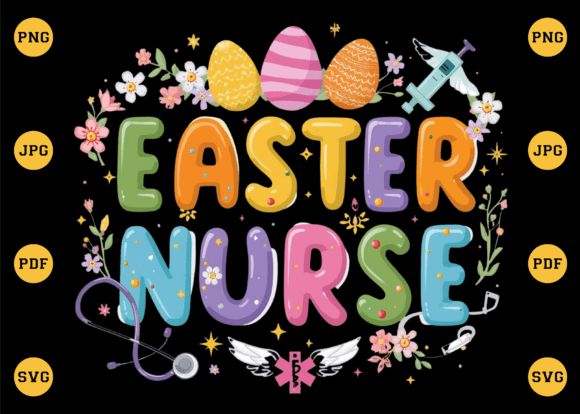 Easter Nurse Bunny Groovy Letters PNG