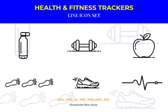 Health Fitness Trackers Line Icon Set