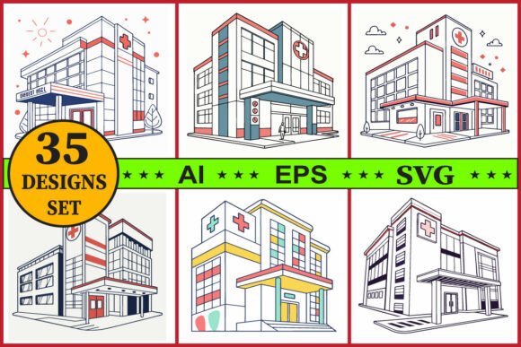 Hospital Building Vector Clipart Set
