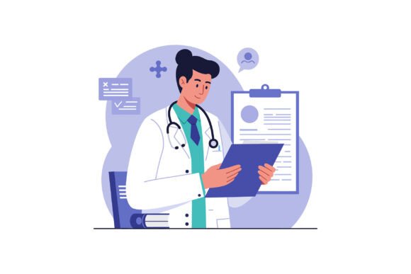 Male Doctor in White Coat Reading Patient Charts