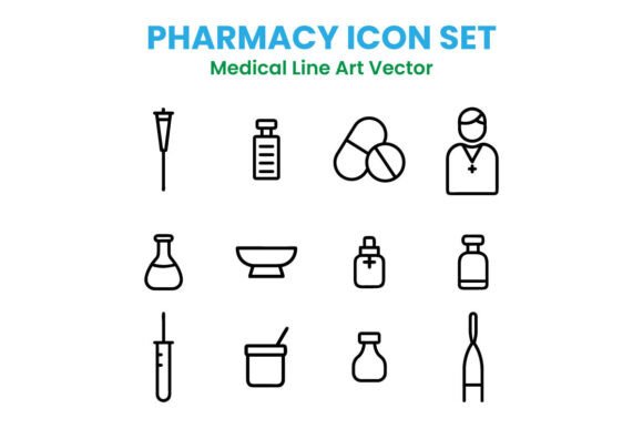 Pharmacy Icon Set – Line Art Vector