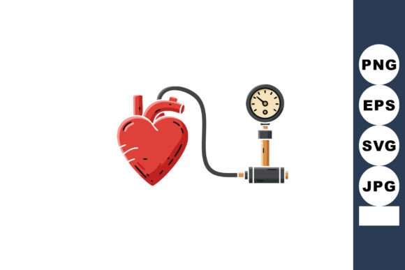 Red Heart Connected to Blood Pressure Gauge